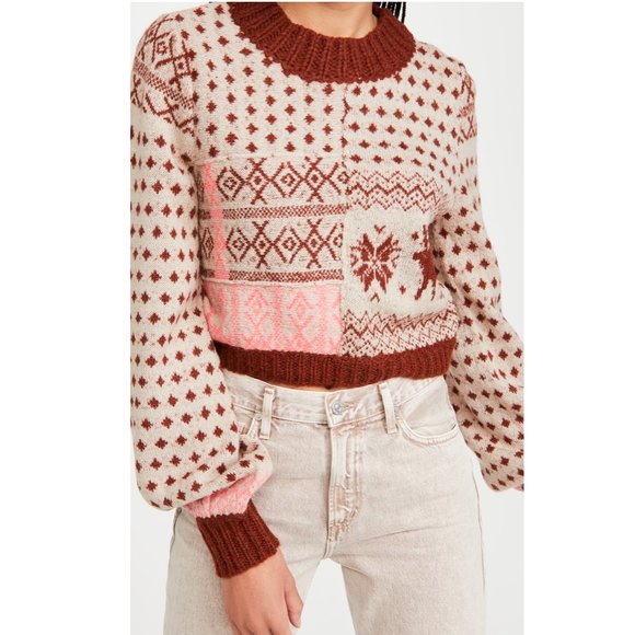 Free People Snow Globe Fair Isle Alpaca Wool Pullover Sweater - Picture 3 of 16